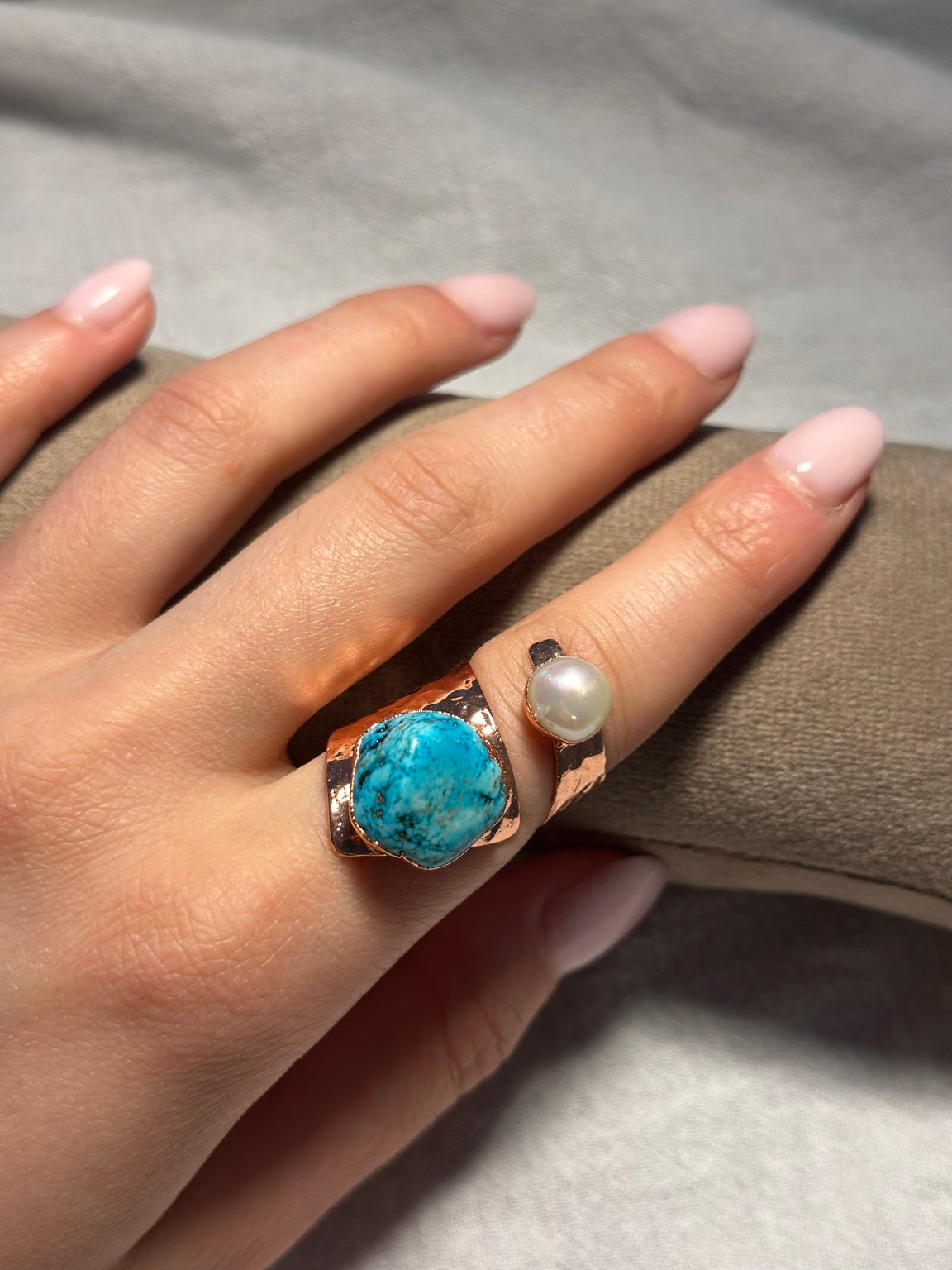 Turquoise Pearl Copper Ring