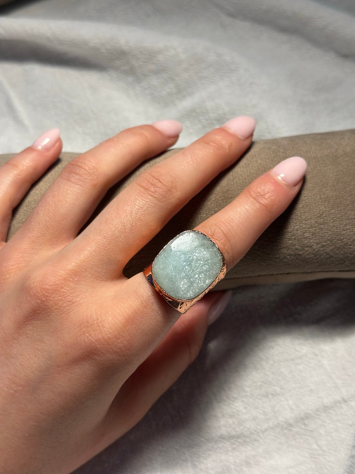 Pale Aqua Stone Copper Ring