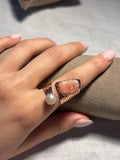 Pink Stone & Pearl Copper Ring