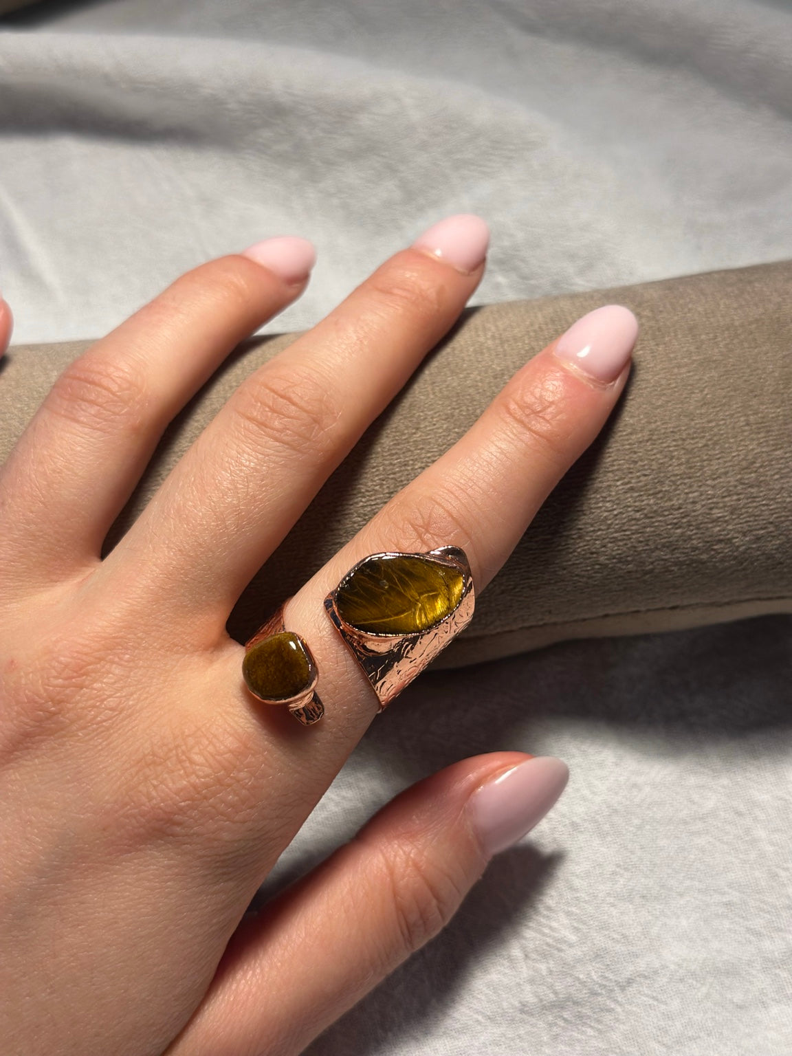 Tiger Eye Double Stone Copper Ring