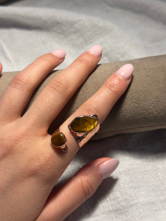 Tiger Eye Double Stone Copper Ring