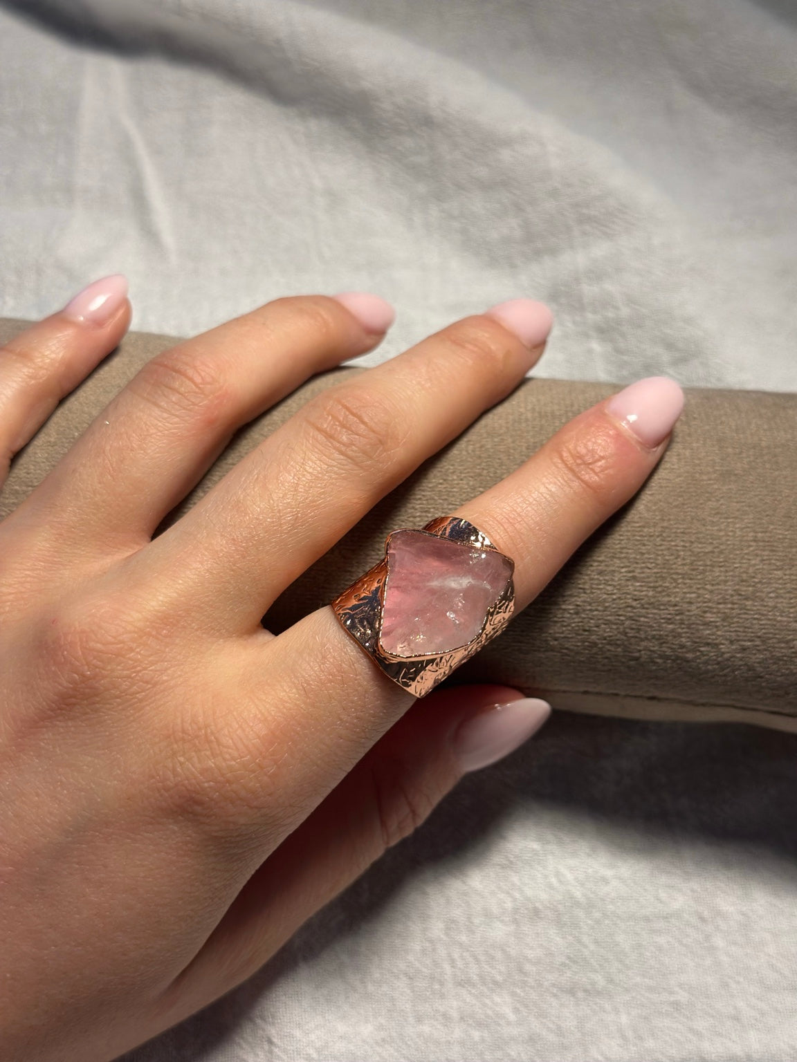 Rose Quartz Copper Ring