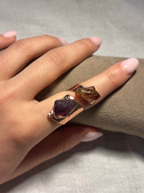 Amethyst & Citrine Open Copper Ring