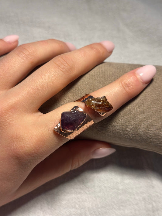Amethyst & Citrine Open Copper Ring