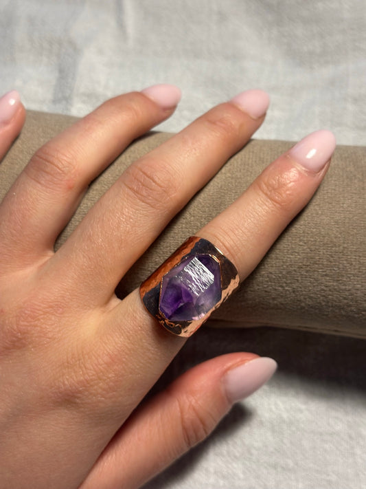 Raw Amethyst Copper Ring