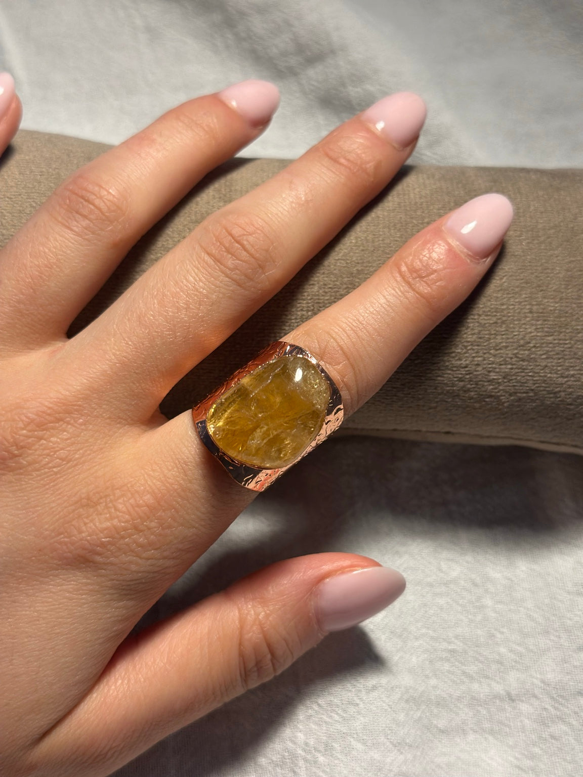 Golden Quartz Copper Ring