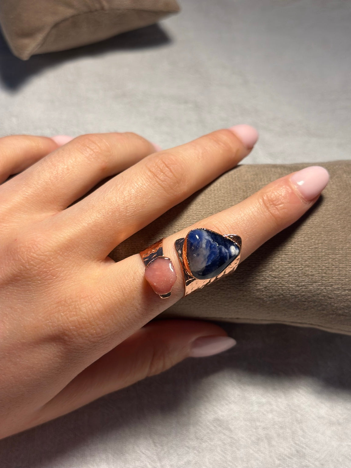 Sodalite & Pink Stone Copper Ring