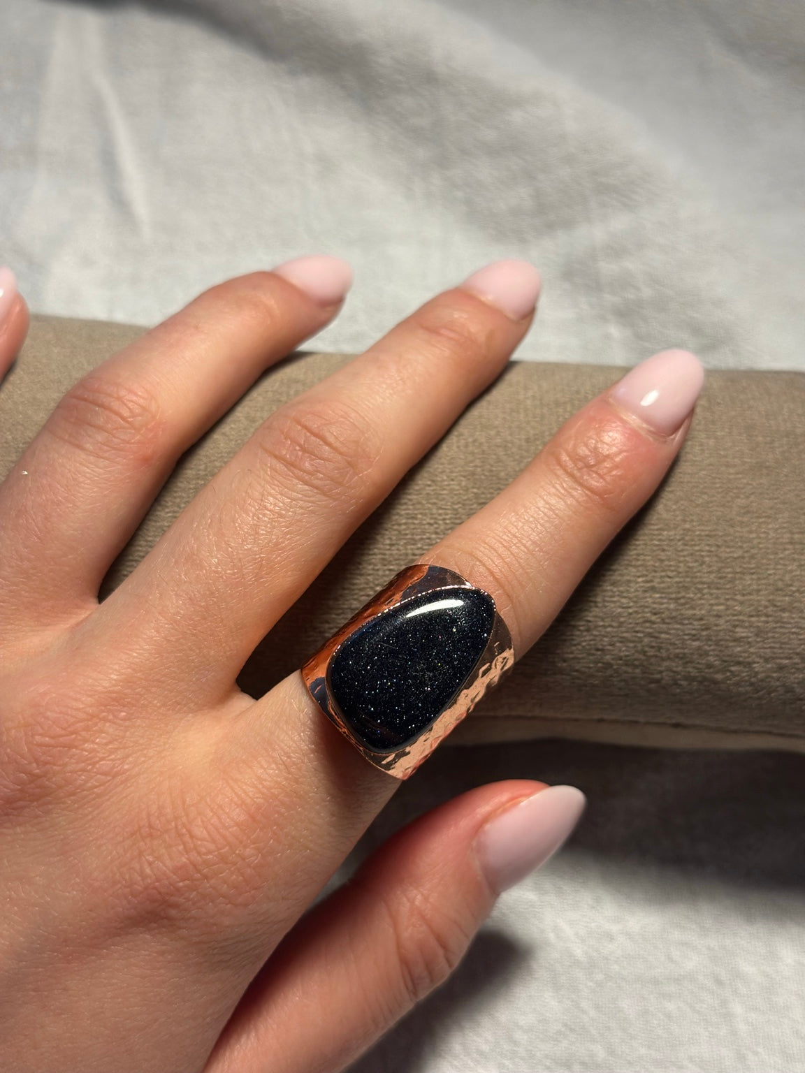 Black Goldstone Statement Copper Ring