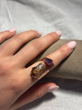 Citrine & Amethyst Raw Stone Copper Ring Set
