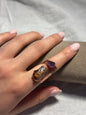 Citrine & Amethyst Raw Stone Copper Ring Set