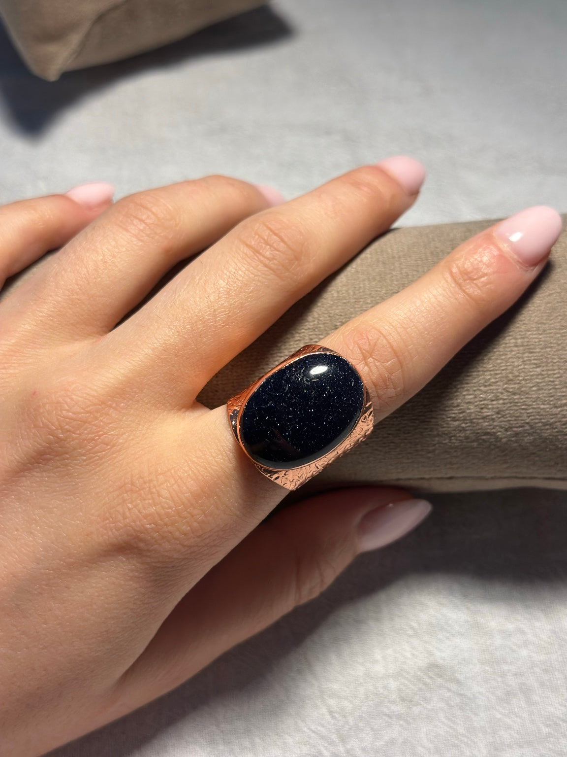 Blue Goldstone Copper Ring