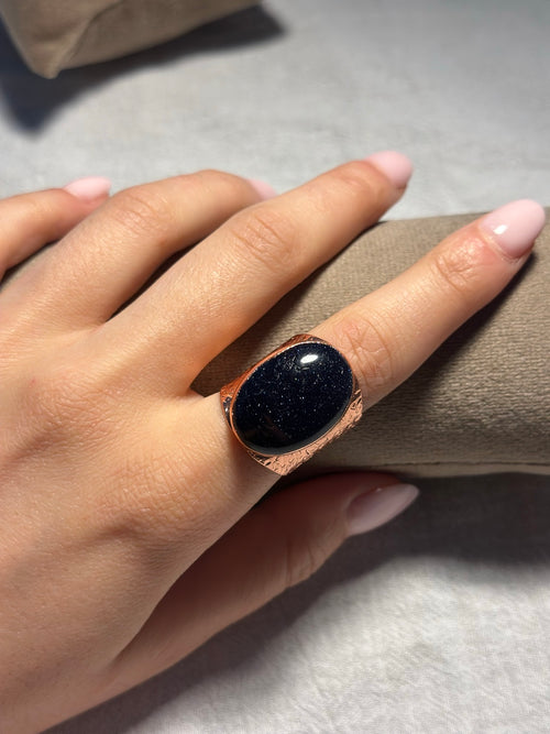 Blue Goldstone Copper Ring