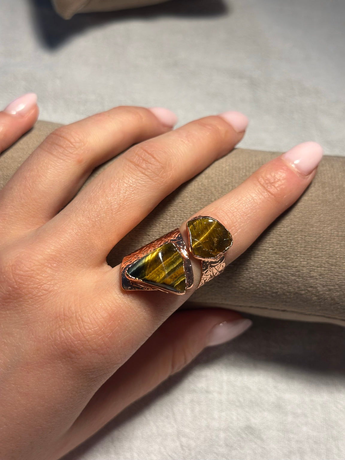 Tiger Eye Duo Copper Ring