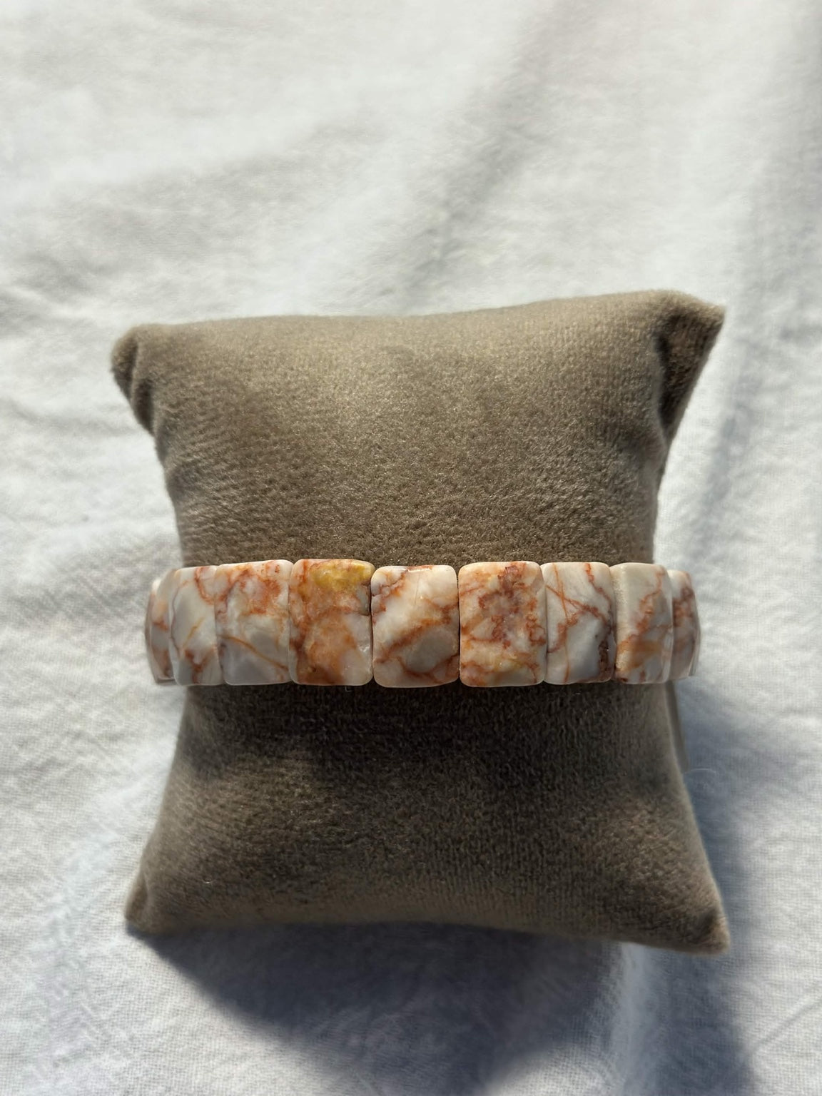 White and Orange Stone Stretch Bracelet