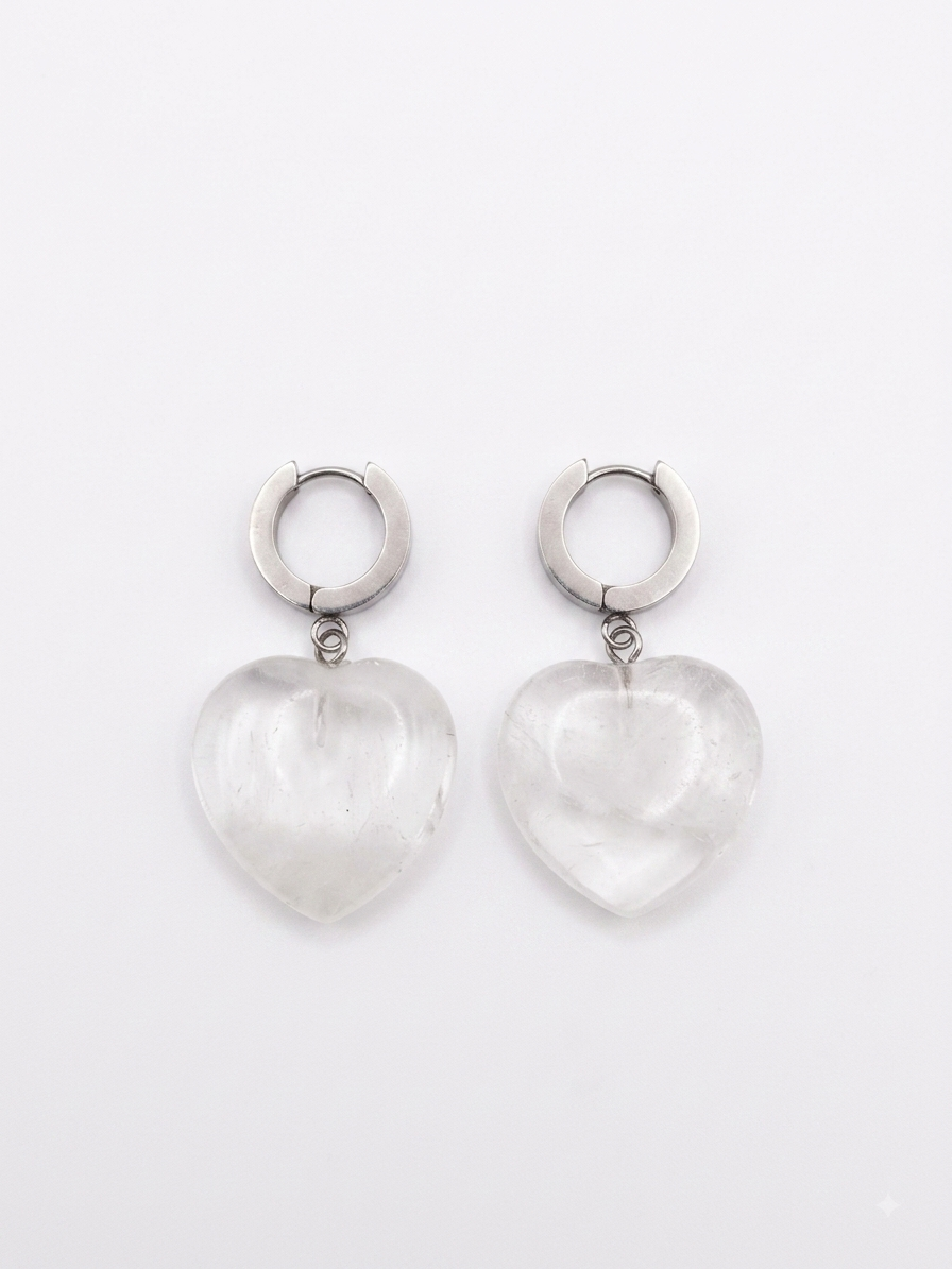 Clear Quartz Heart Earrings
