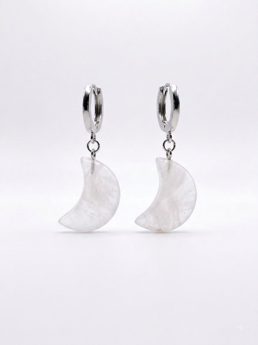 Clear Quartz Moon Earrings