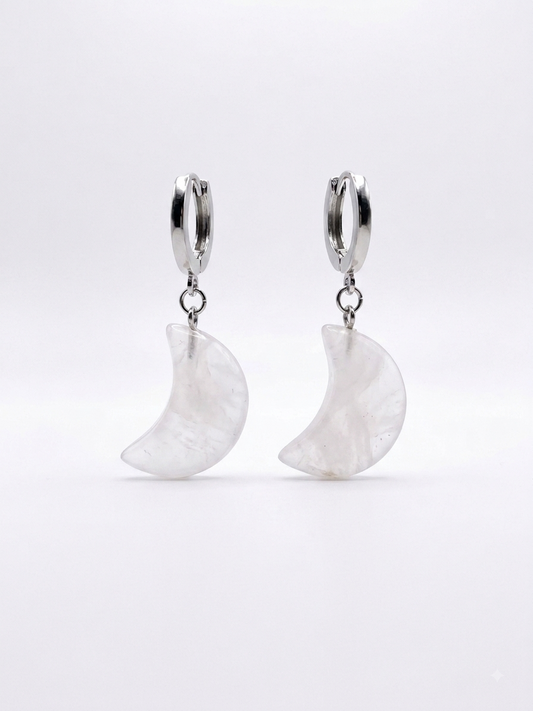 Clear Quartz Moon Earrings