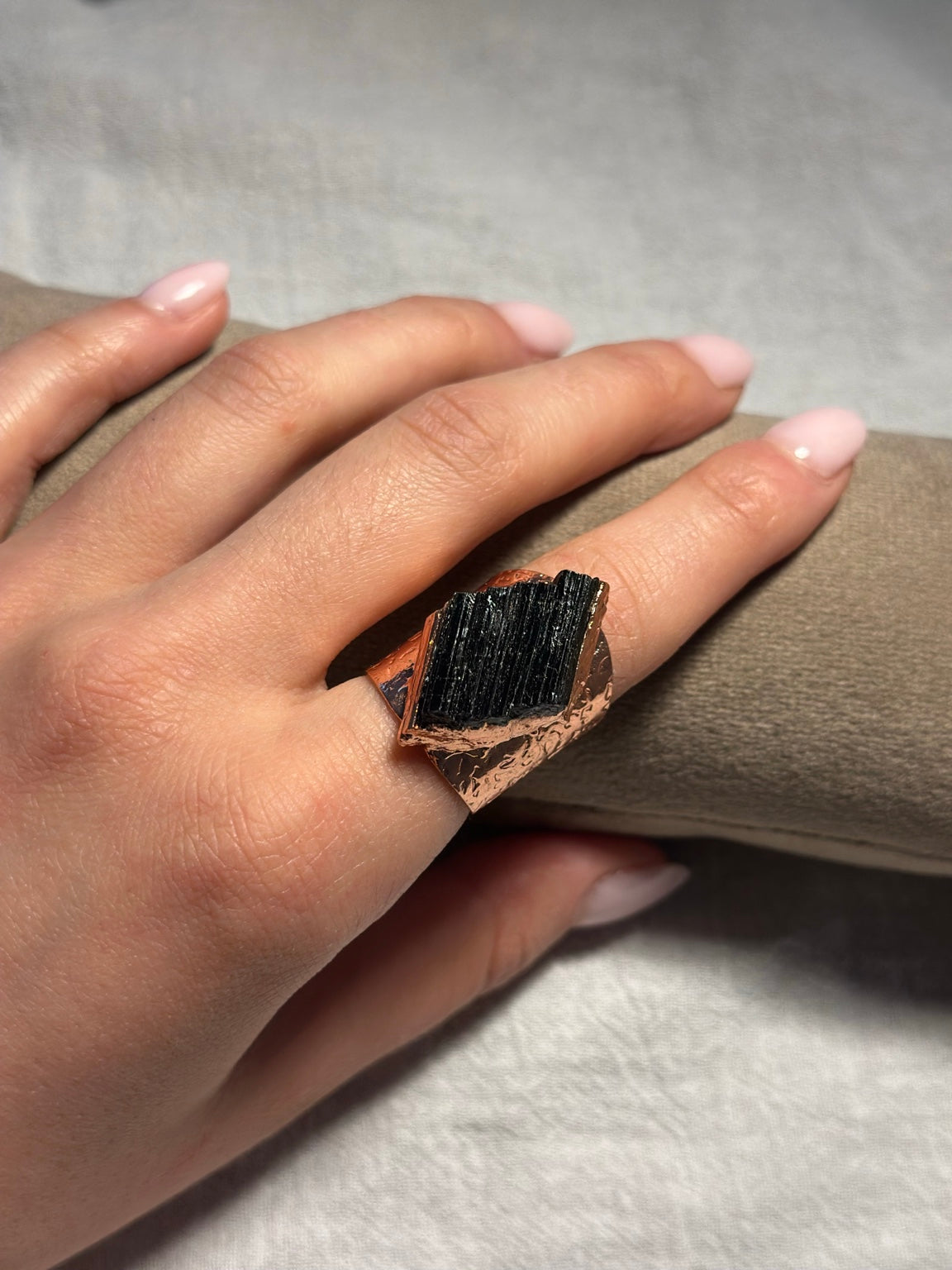 Raw Black Tourmaline Copper Ring