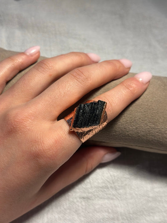 Raw Black Tourmaline Copper Ring