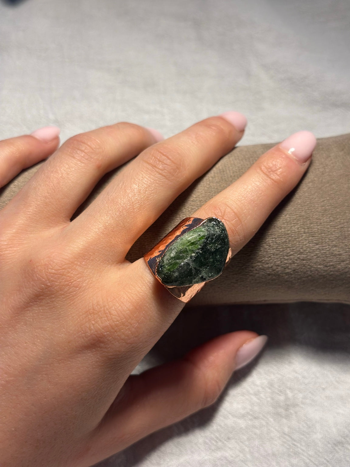 Dark Green Stone Copper Ring