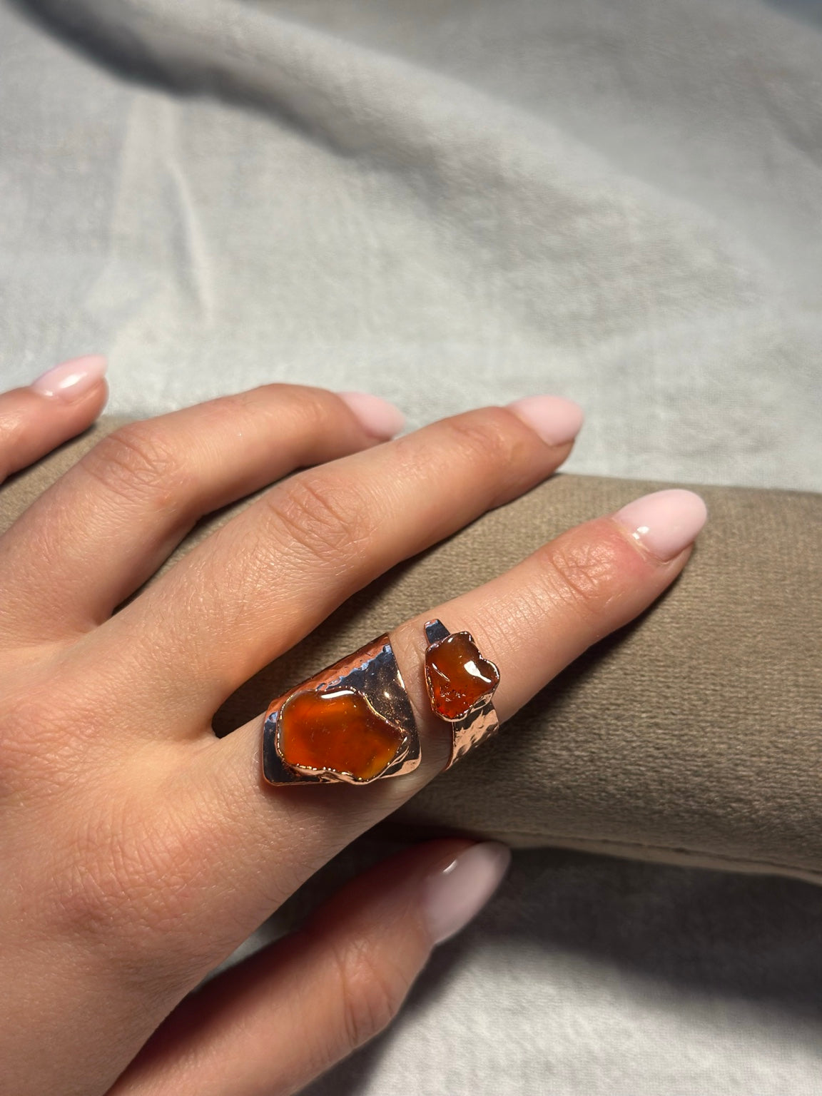 Carnelian Double Stone Copper Ring