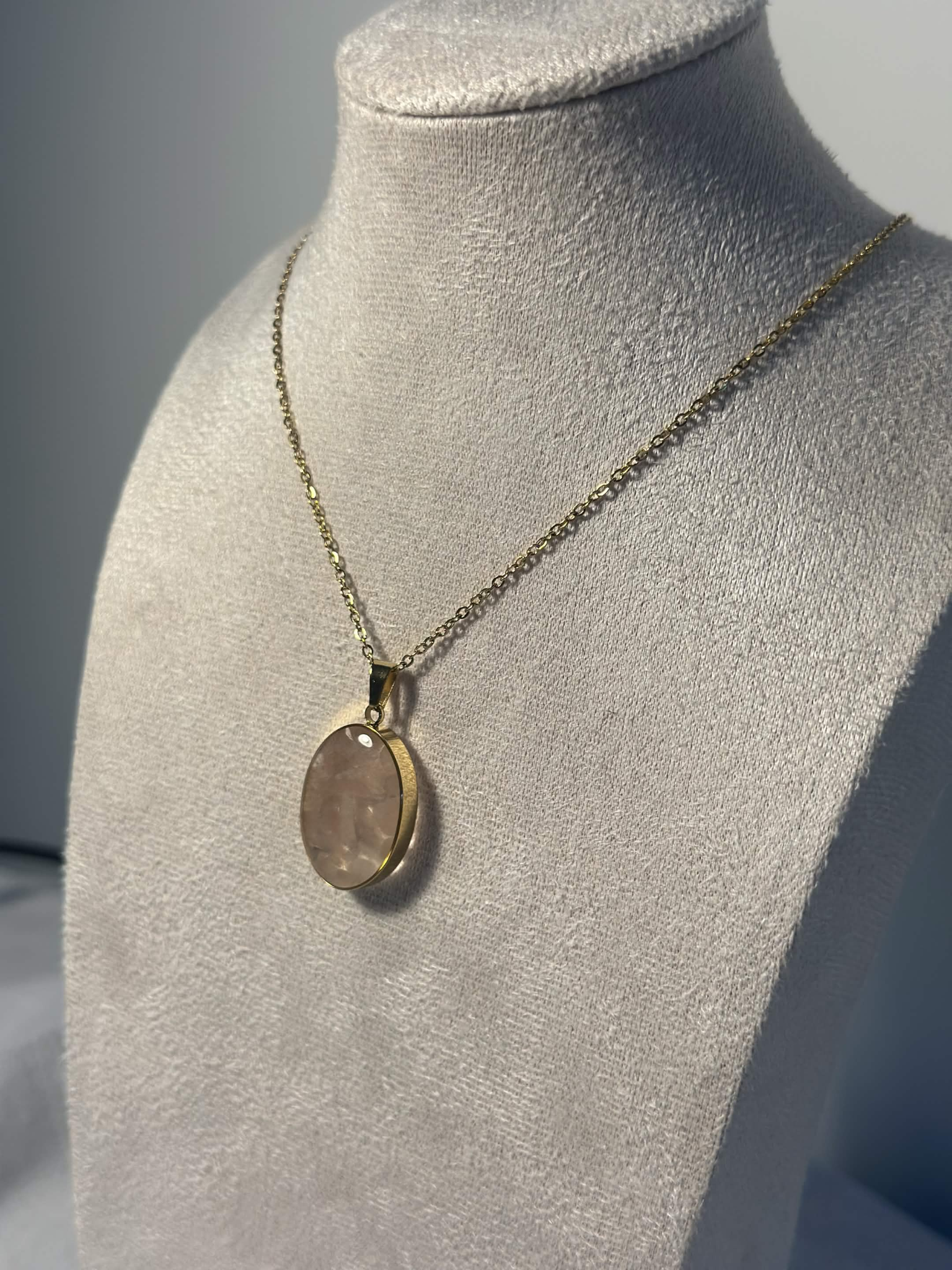Pale Pink Oval Stone Necklace