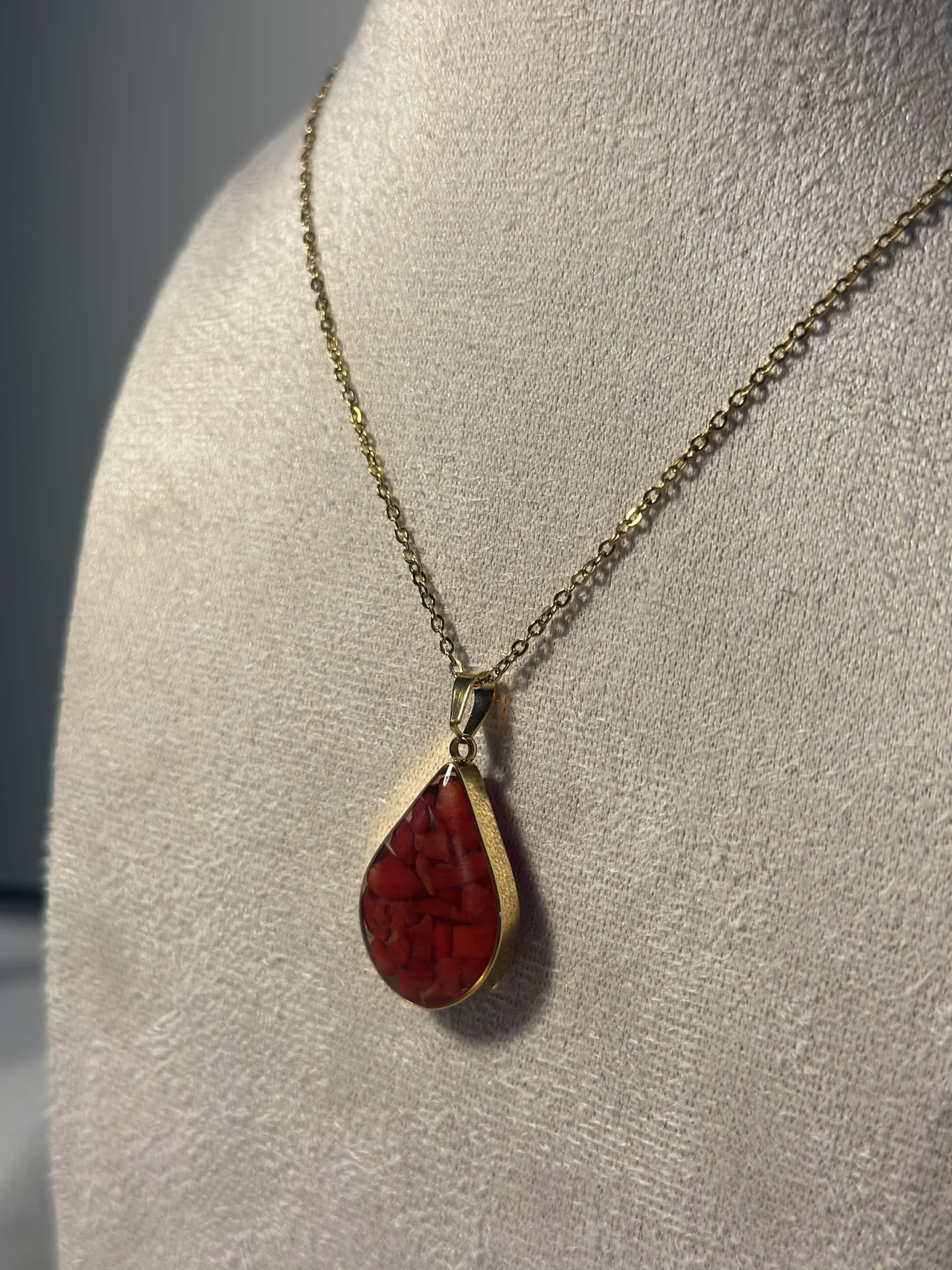 Red Teardrop Stone Necklace