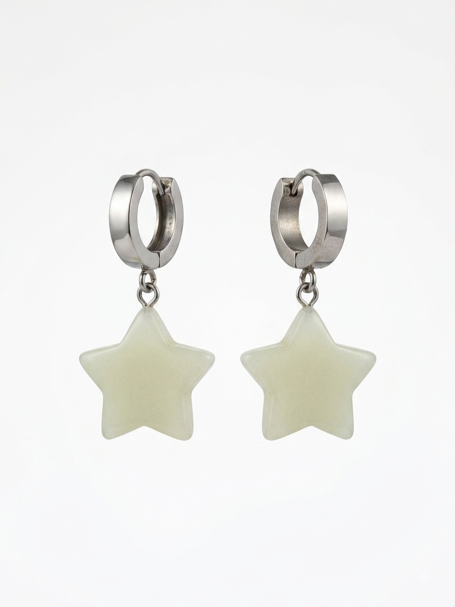 White Jade Star Earrings